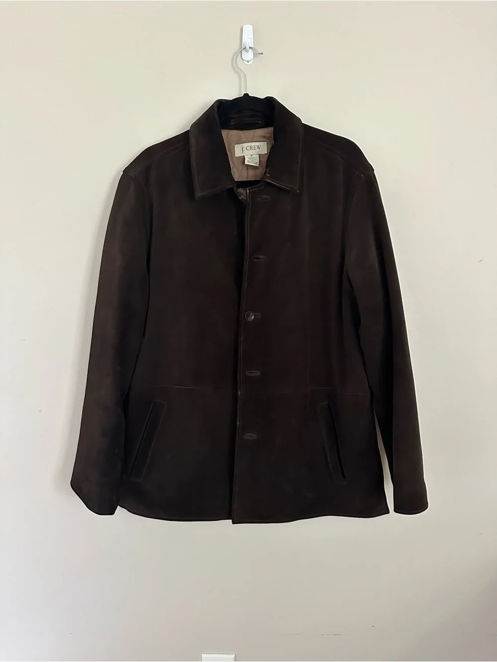 Vtg J.Crew Brown Suede Leather Jacket M Quilted Lined Coat 90s Barn Coat Heavy